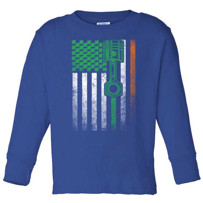 Car Guy Mechanic Gift St Patrick's Day Irish American Flag Gift Toddler Long Sleeve Shirt