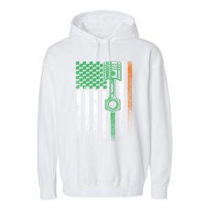 Car Guy Mechanic Gift St Patrick's Day Irish American Flag Gift Garment-Dyed Fleece Hoodie