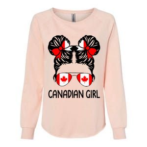 Canadian Girl Messy Hair Canada Pride Patriotic Womens California Wash Sweatshirt