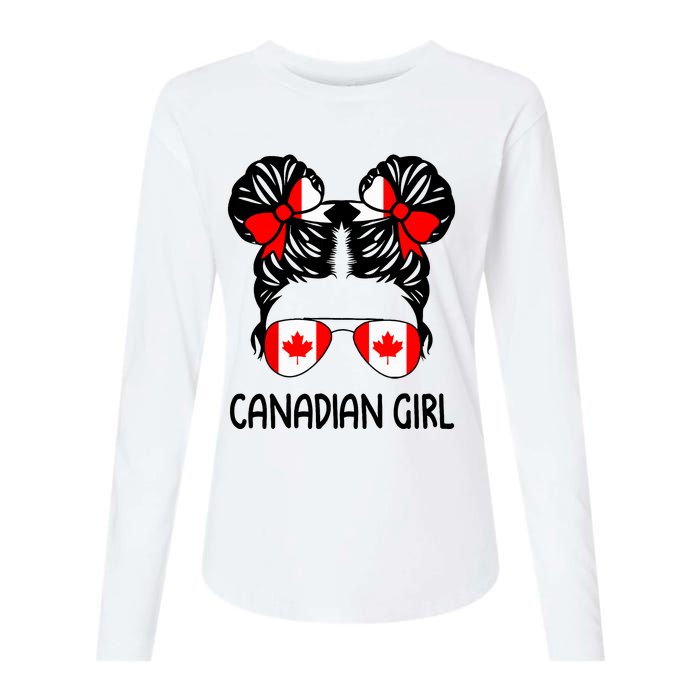 Canadian Girl Messy Hair Canada Pride Patriotic Womens Cotton Relaxed Long Sleeve T-Shirt