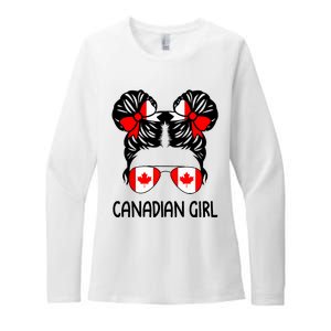 Canadian Girl Messy Hair Canada Pride Patriotic Womens CVC Long Sleeve Shirt