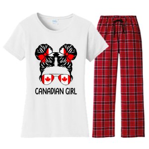 Canadian Girl Messy Hair Canada Pride Patriotic Women's Flannel Pajama Set