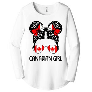 Canadian Girl Messy Hair Canada Pride Patriotic Women's Perfect Tri Tunic Long Sleeve Shirt