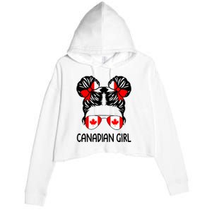 Canadian Girl Messy Hair Canada Pride Patriotic Crop Fleece Hoodie