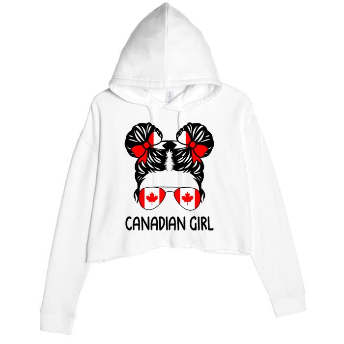 Canadian Girl Messy Hair Canada Pride Patriotic Crop Fleece Hoodie