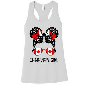 Canadian Girl Messy Hair Canada Pride Patriotic Women's Racerback Tank