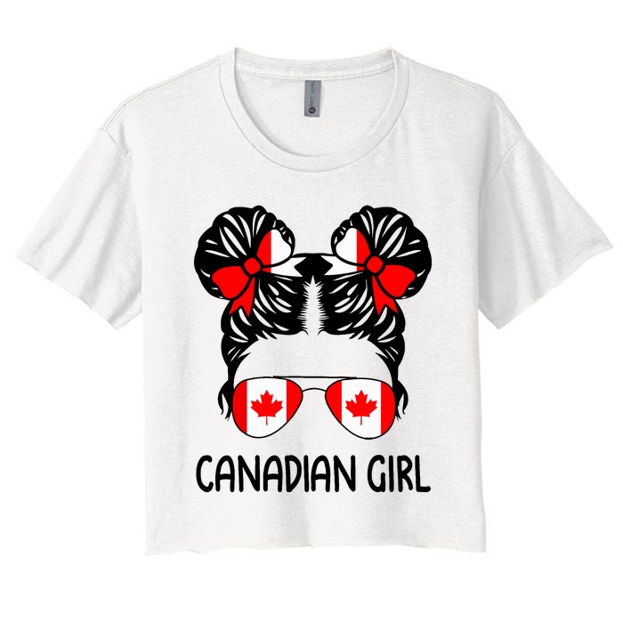 Canadian Girl Messy Hair Canada Pride Patriotic Women's Crop Top Tee