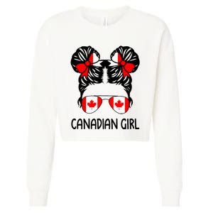 Canadian Girl Messy Hair Canada Pride Patriotic Cropped Pullover Crew