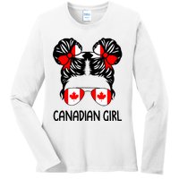 Canadian Girl Messy Hair Canada Pride Patriotic Ladies Long Sleeve Shirt