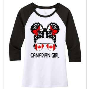 Canadian Girl Messy Hair Canada Pride Patriotic Women's Tri-Blend 3/4-Sleeve Raglan Shirt