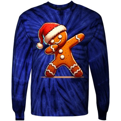 Christmas Gingerbread Man Dabbing Boy Santa Xmas Funny Tie-Dye Long Sleeve Shirt