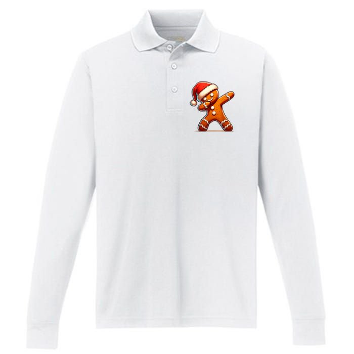 Christmas Gingerbread Man Dabbing Boy Santa Xmas Funny Performance Long Sleeve Polo