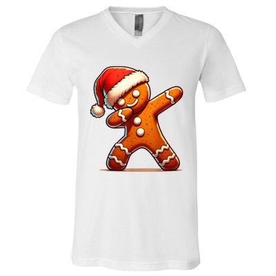 Christmas Gingerbread Man Dabbing Boy Santa Xmas Funny V-Neck T-Shirt