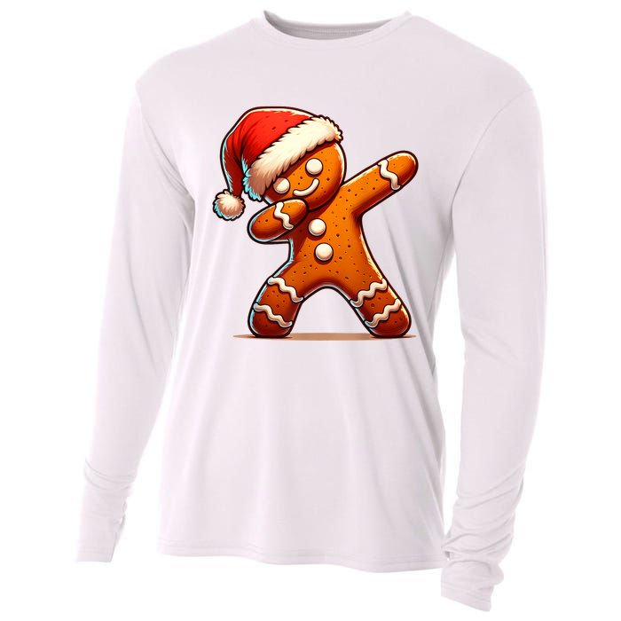 Christmas Gingerbread Man Dabbing Boy Santa Xmas Funny Cooling Performance Long Sleeve Crew