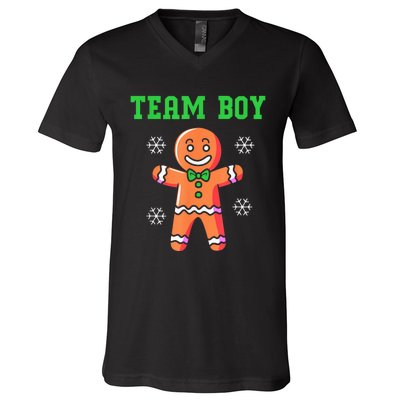 Christmas Gingerbread Man Team Boy Gender Reveal V-Neck T-Shirt