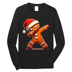 Christmas Gingerbread Man Dabbing Santa Xmas Funny Gift Long Sleeve Shirt