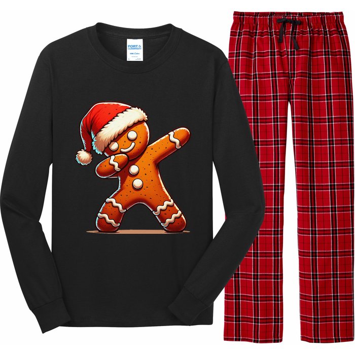 Christmas Gingerbread Man Dabbing Santa Xmas Funny Gift Long Sleeve Pajama Set