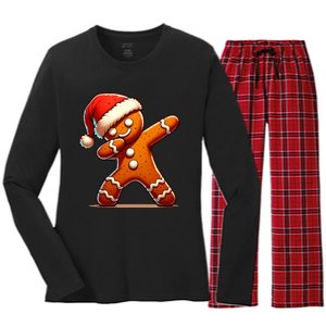 Christmas Gingerbread Man Dabbing Santa Xmas Funny Women's Long Sleeve Flannel Pajama Set 