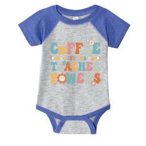 Coffee Gives Me Teacher Powers Groovy Kindergarten Teacher Cool Gift Infant Baby Jersey Bodysuit