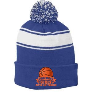 Coaching Gives Me Thrills Gift Basketball Coach Gift Stripe Pom Pom Beanie