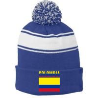 Colombian Gift Meaningful Gift Colombia Country Flag Great Gift Stripe Pom Pom Beanie