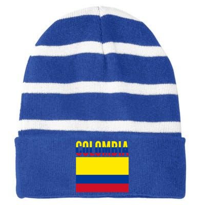 Colombian Gift Meaningful Gift Colombia Country Flag Great Gift Striped Beanie with Solid Band