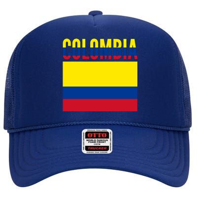 Colombian Gift Meaningful Gift Colombia Country Flag Great Gift High Crown Mesh Back Trucker Hat