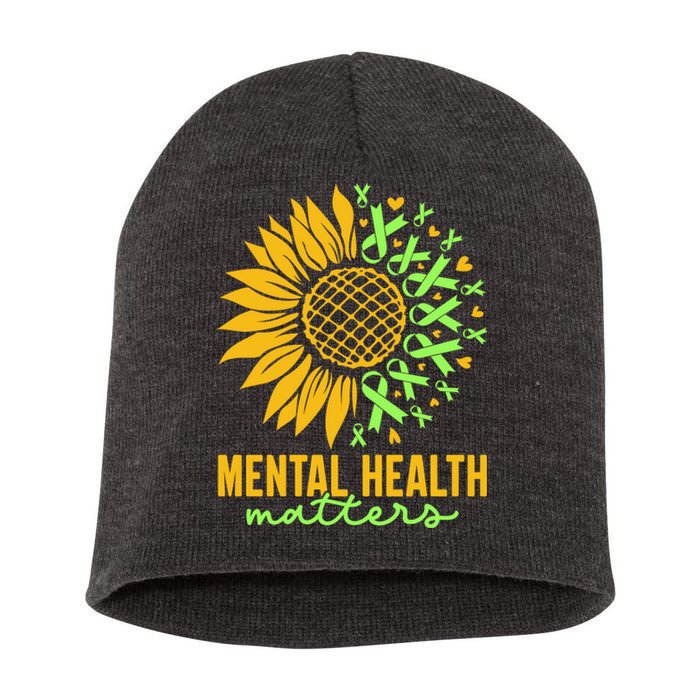 Cute Gift Mental Health Matters Green Ribbon Sunflower Short Acrylic Beanie