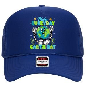 Cute Groovy Make Everyday Earth Day Classroom Teachers High Crown Mesh Back Trucker Hat