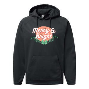 Christmas Graphic Merry And Bright Text Holiday Performance Fleece Hoodie