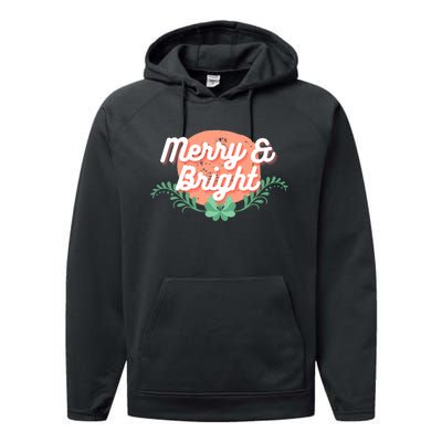 Christmas Graphic Merry And Bright Text Holiday Performance Fleece Hoodie