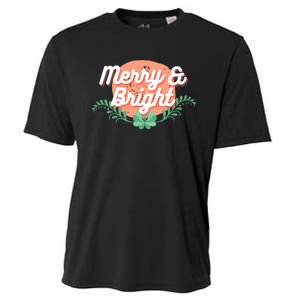 Christmas Graphic Merry And Bright Text Holiday Cooling Performance Crew T-Shirt