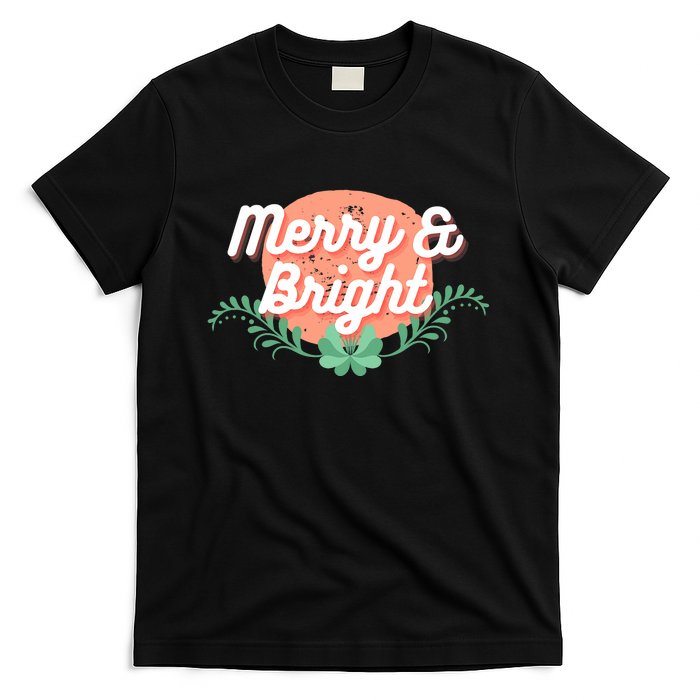 Christmas Graphic Merry And Bright Text Holiday T-Shirt