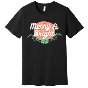 Christmas Graphic Merry And Bright Text Holiday Premium T-Shirt