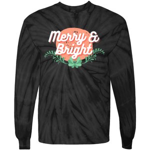 Christmas Graphic Merry And Bright Text Holiday Tie-Dye Long Sleeve Shirt