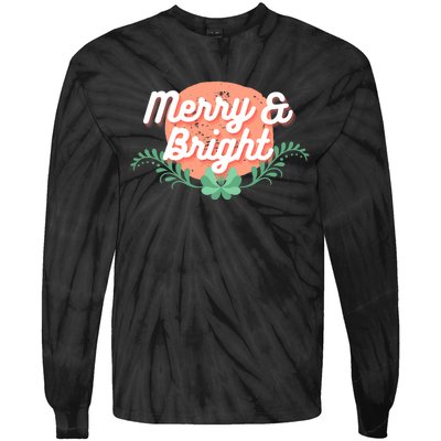 Christmas Graphic Merry And Bright Text Holiday Tie-Dye Long Sleeve Shirt