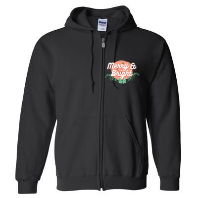 Christmas Graphic Merry And Bright Text Holiday Full Zip Hoodie