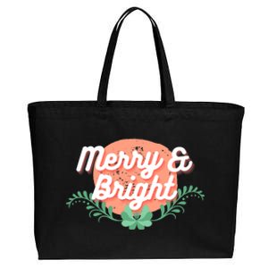 Christmas Graphic Merry And Bright Text Holiday Cotton Canvas Jumbo Tote