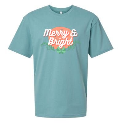 Christmas Graphic Merry And Bright Text Holiday Sueded Cloud Jersey T-Shirt