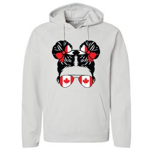 Canadian Girl Messy Hair Canada Pride Patriotic Performance Fleece Hoodie