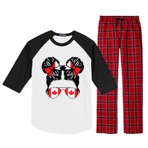 Canadian Girl Messy Hair Canada Pride Patriotic Raglan Sleeve Pajama Set