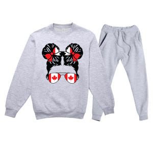 Canadian Girl Messy Hair Canada Pride Patriotic Premium Crewneck Sweatsuit Set