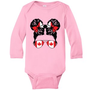 Canadian Girl Messy Hair Canada Pride Patriotic Baby Long Sleeve Bodysuit