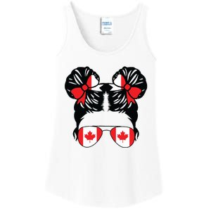 Canadian Girl Messy Hair Canada Pride Patriotic Ladies Essential Tank