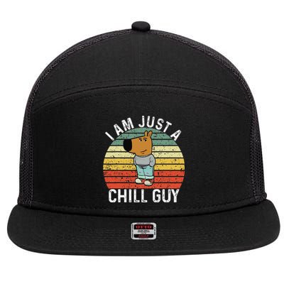 Chill Guy Meme Dog Cool Internet Statement Gift 7 Panel Mesh Trucker Snapback Hat