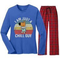 Chill Guy Meme Dog Cool Internet Statement Women's Long Sleeve Flannel Pajama Set 