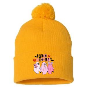 Cute Ghost Mean Ghouls Funny Halloween Costume Spooky Season Pom Pom 12in Knit Beanie