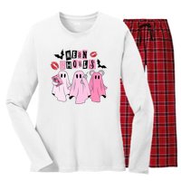 Cute Ghost Mean Ghouls Funny Halloween Costume Spooky Season Women's Long Sleeve Flannel Pajama Set 