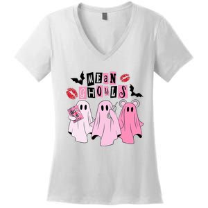 Cute Ghost Mean Ghouls Funny Halloween Costume Spooky Season Women's V-Neck T-Shirt