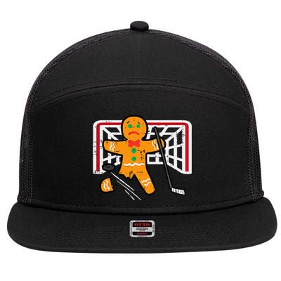 Christmas Gingerbread Man Ice Hockey Fun Xmas 7 Panel Mesh Trucker Snapback Hat